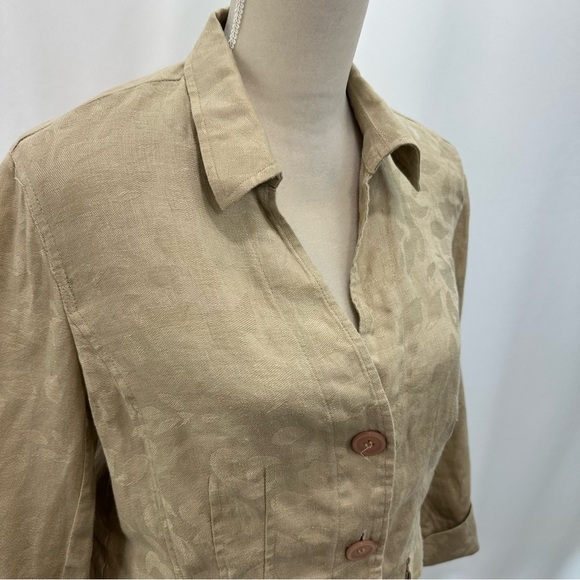 Jones New York Tan Linen Unlined Blazer Blouse Jacket Women’s 10 French Cuffs - Picture 3 of 8